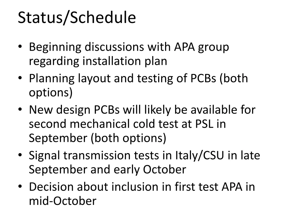 status schedule