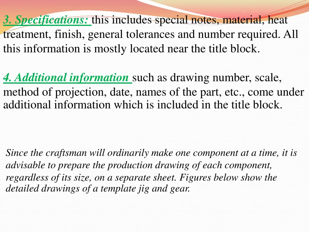 3 specifications this includes special notes