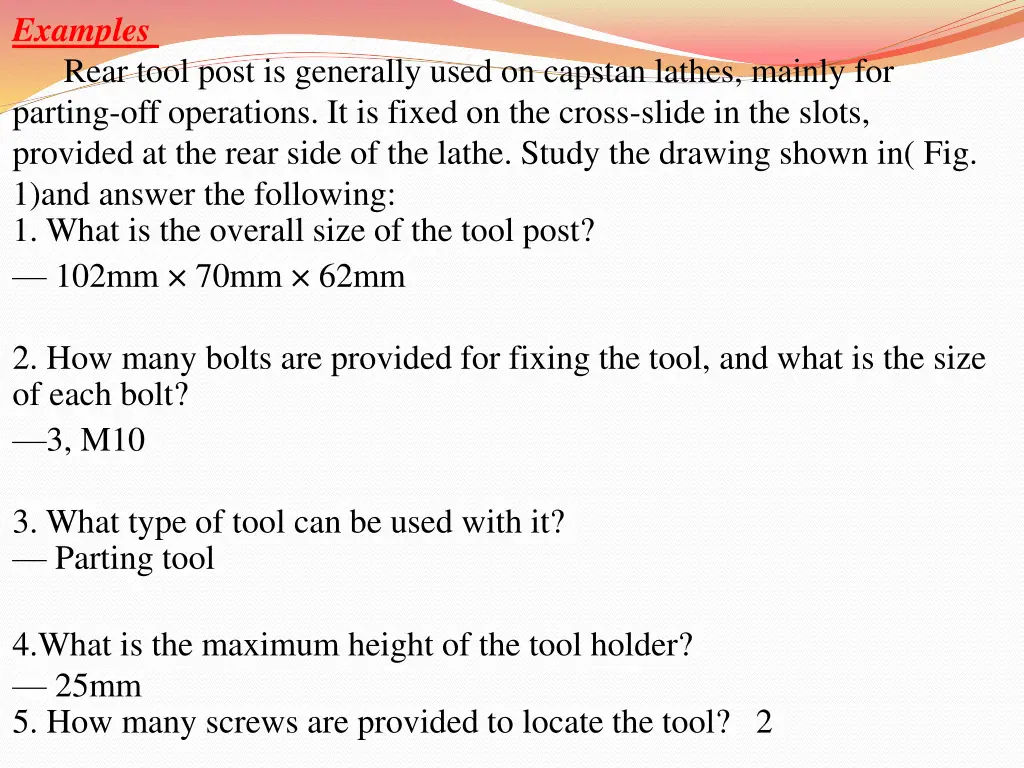 examples rear tool post is generally used