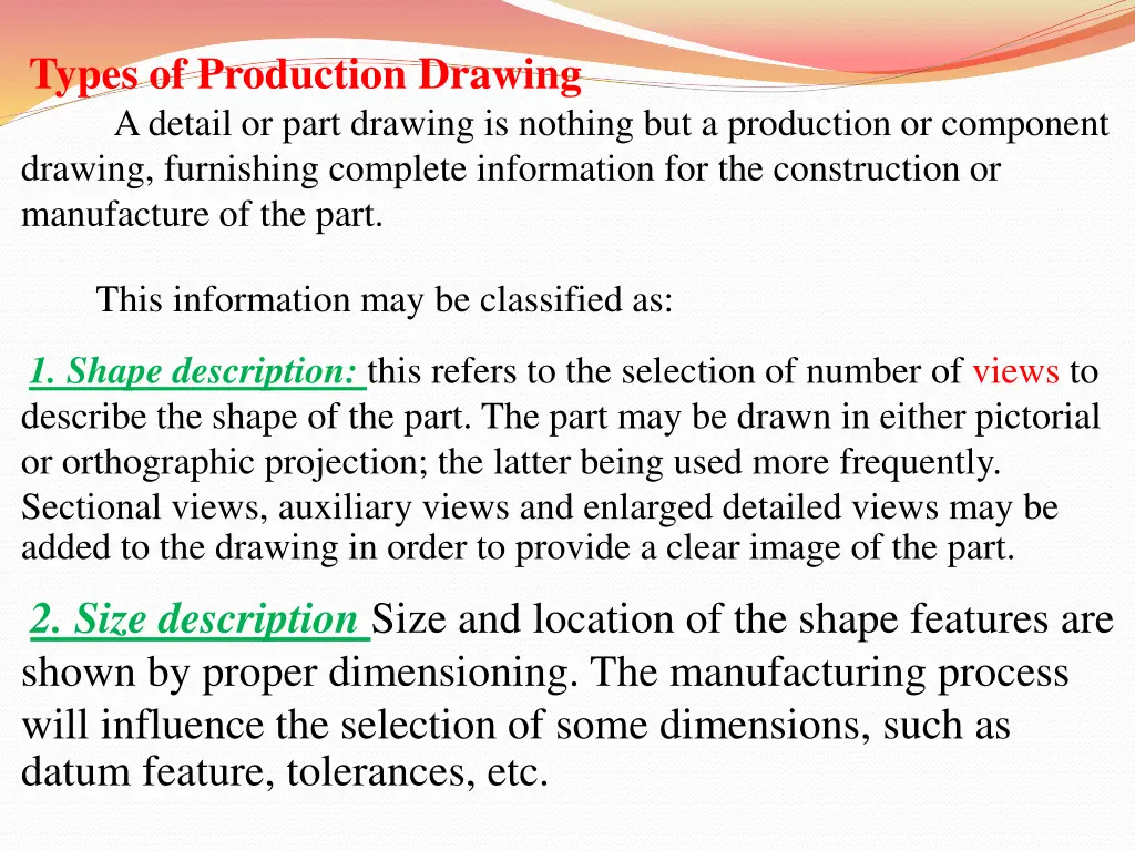 types of production drawing a detail or part