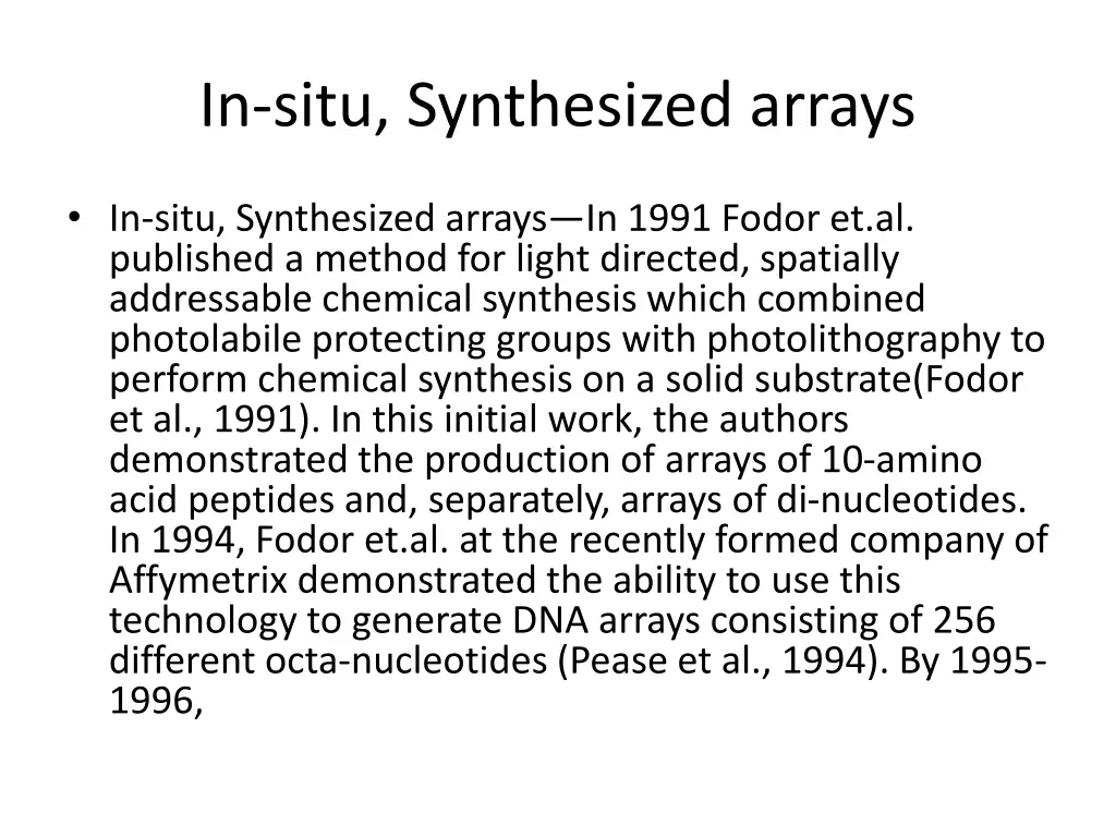 in situ synthesized arrays