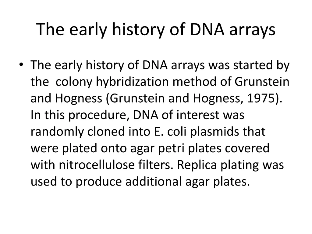 the early history of dna arrays