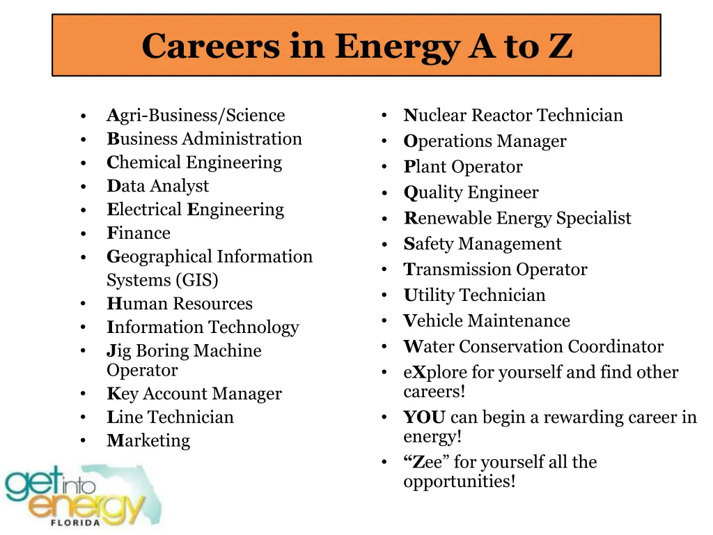 careers in energy a to z