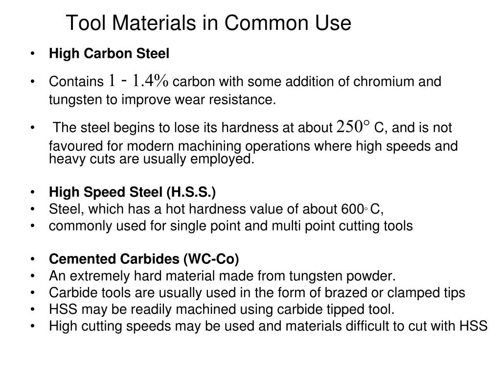 tool materials in common use