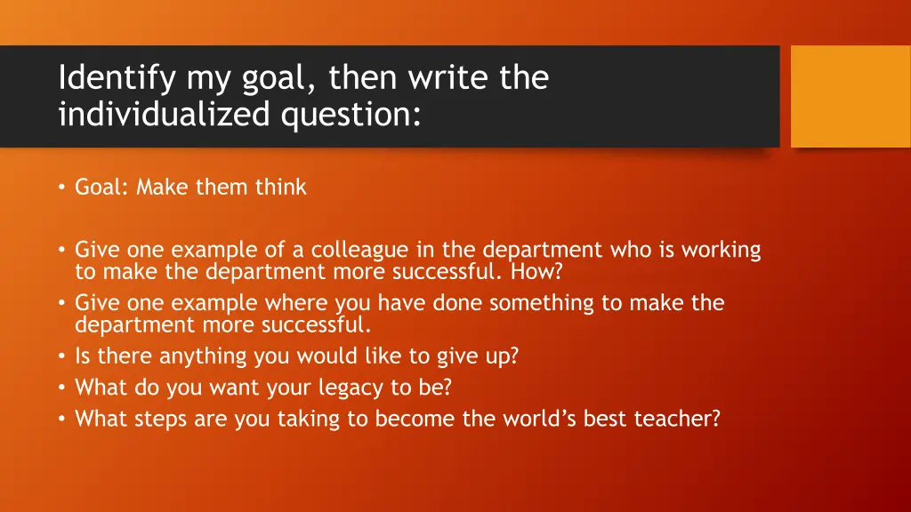 identify my goal then write the individualized