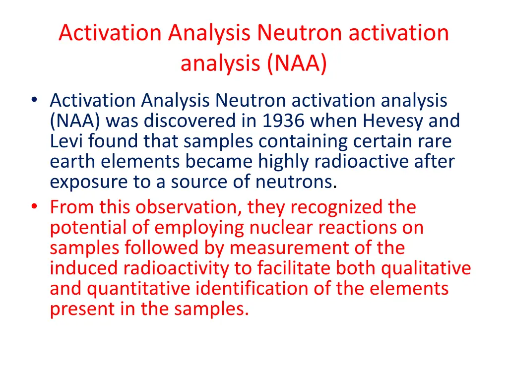 activation analysis neutron activation analysis