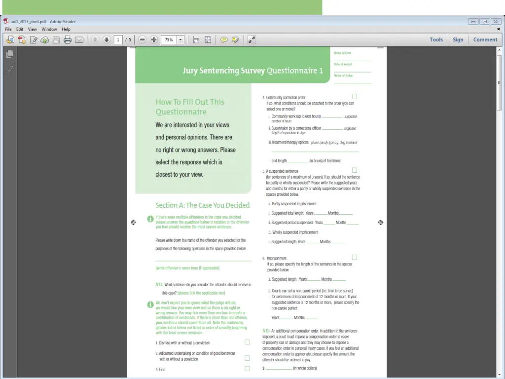 victorian jury project results survey 1