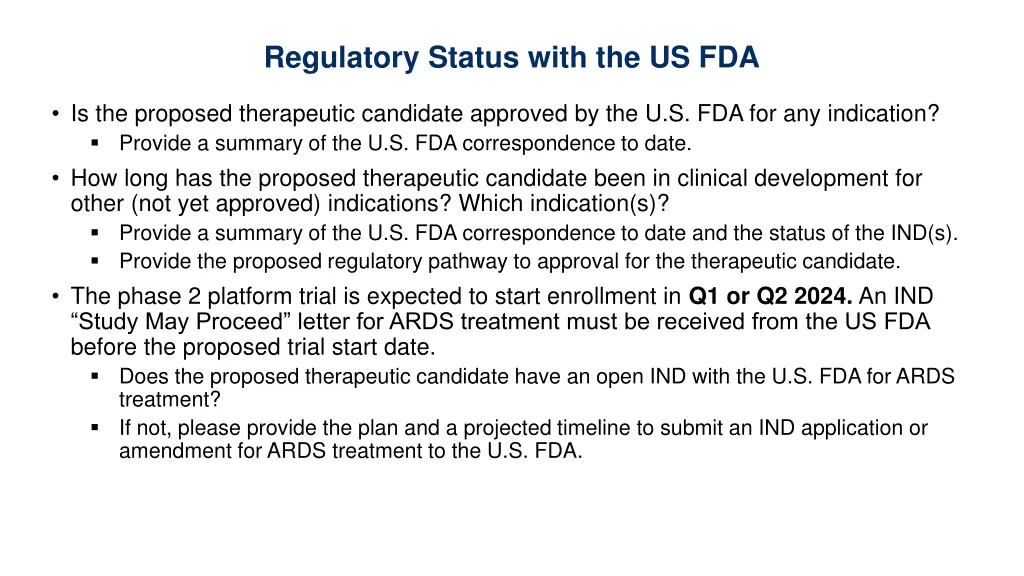 regulatory status with the us fda