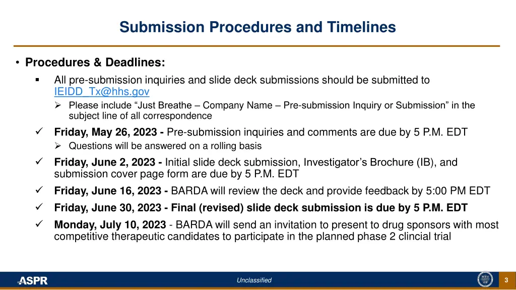 submission procedures and timelines