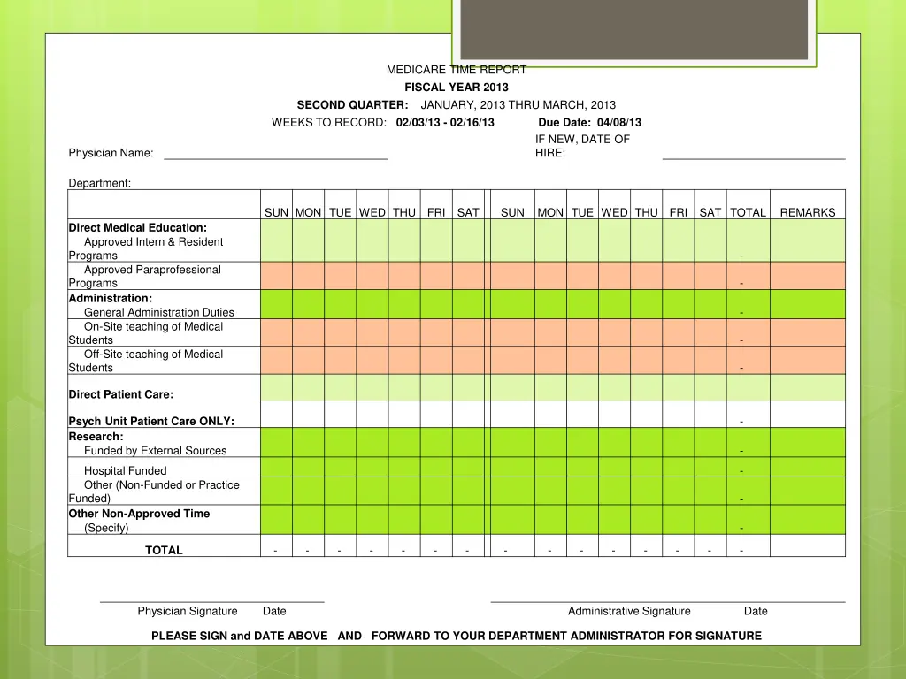 medicare time report fiscal year 2013