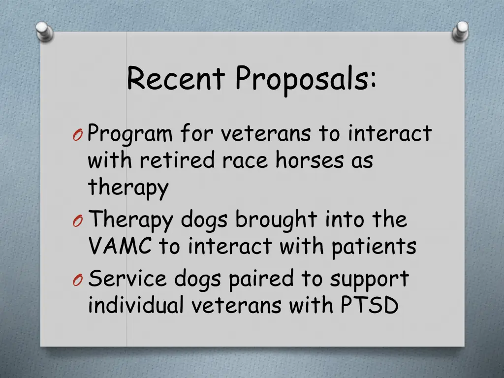 recent proposals