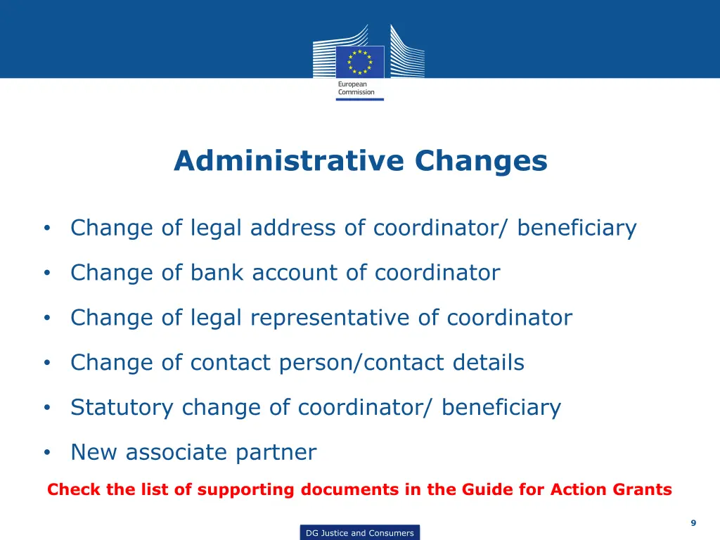 administrative changes