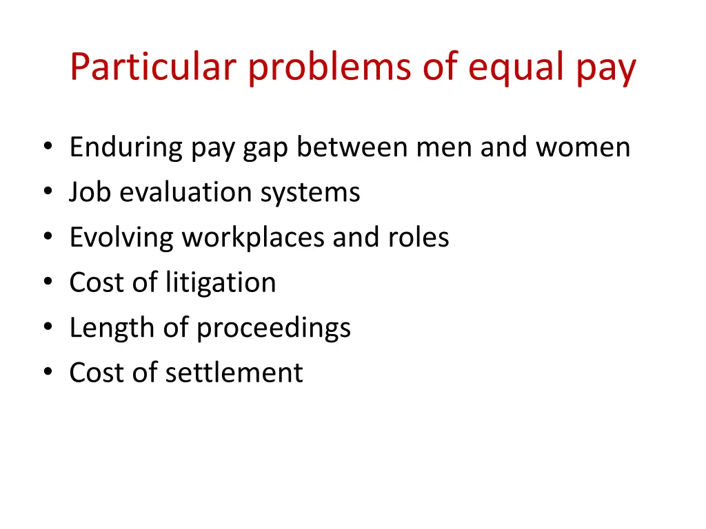 particular problems of equal pay