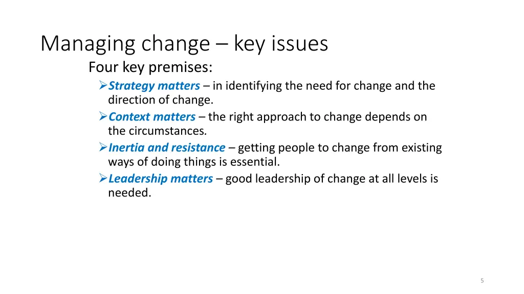 managing change key issues four key premises