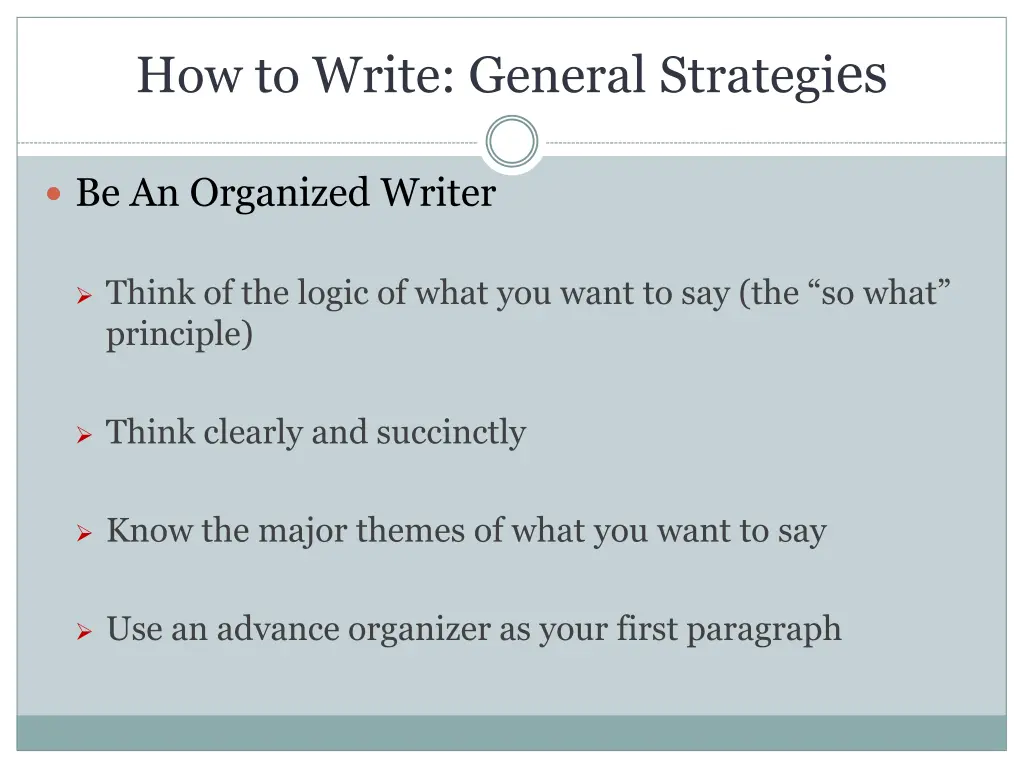 how to write general strategi es