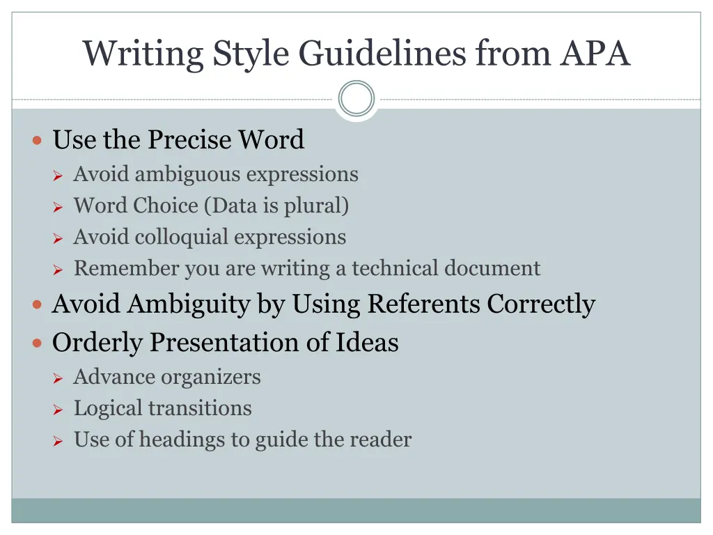 writing style guidelines from apa