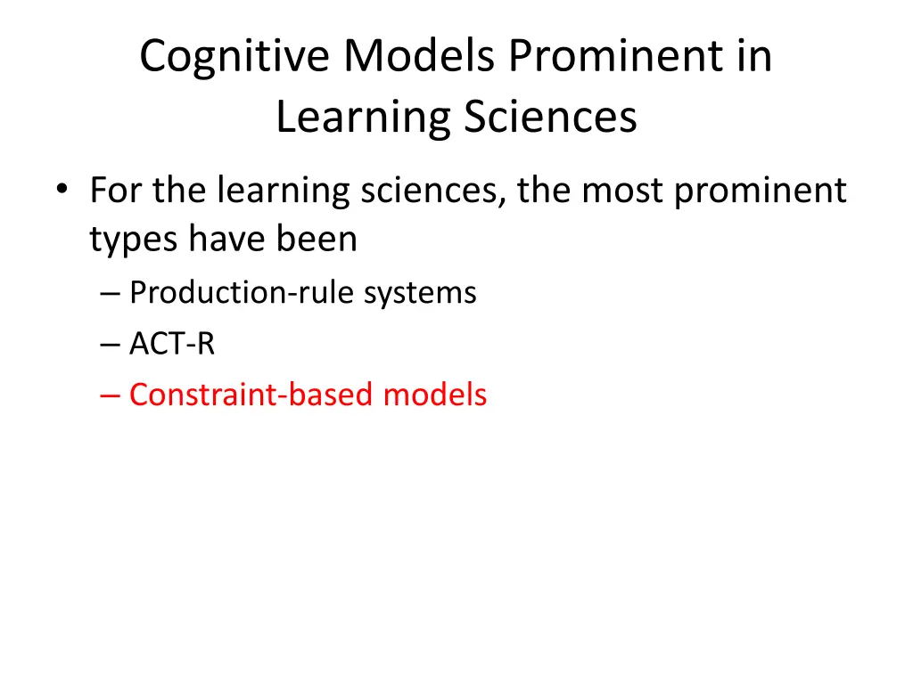 cognitive models prominent in learning sciences 2