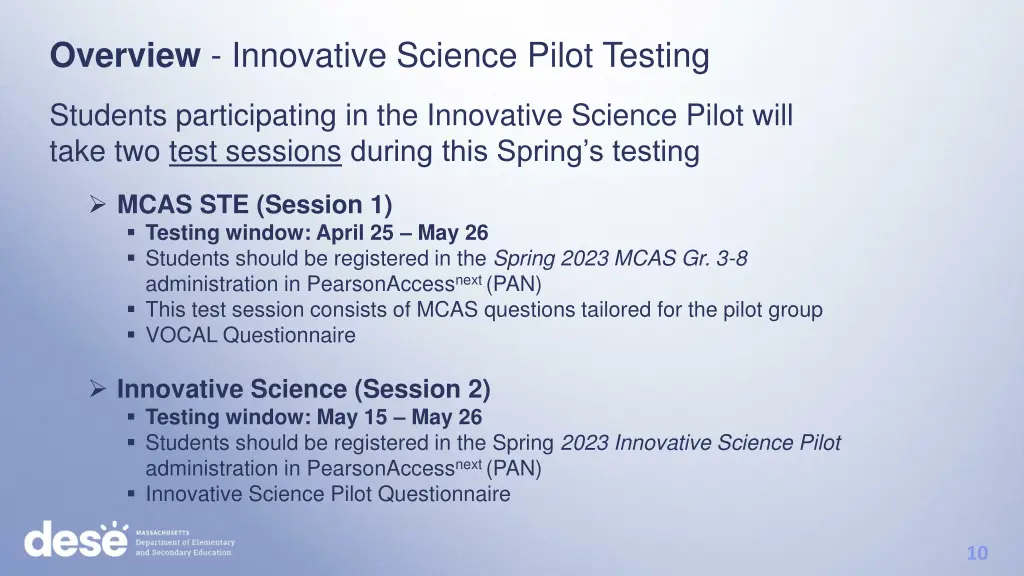 overview innovative science pilot testing