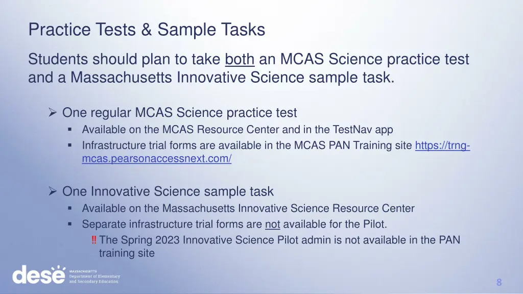 practice tests sample tasks