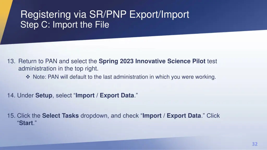 registering via sr pnp export import step 1