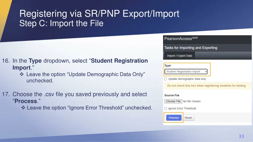 registering via sr pnp export import step 2