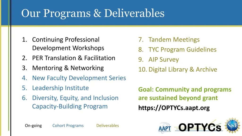 our programs deliverables