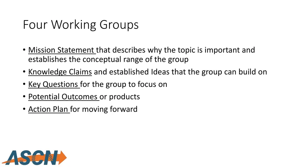 four working groups