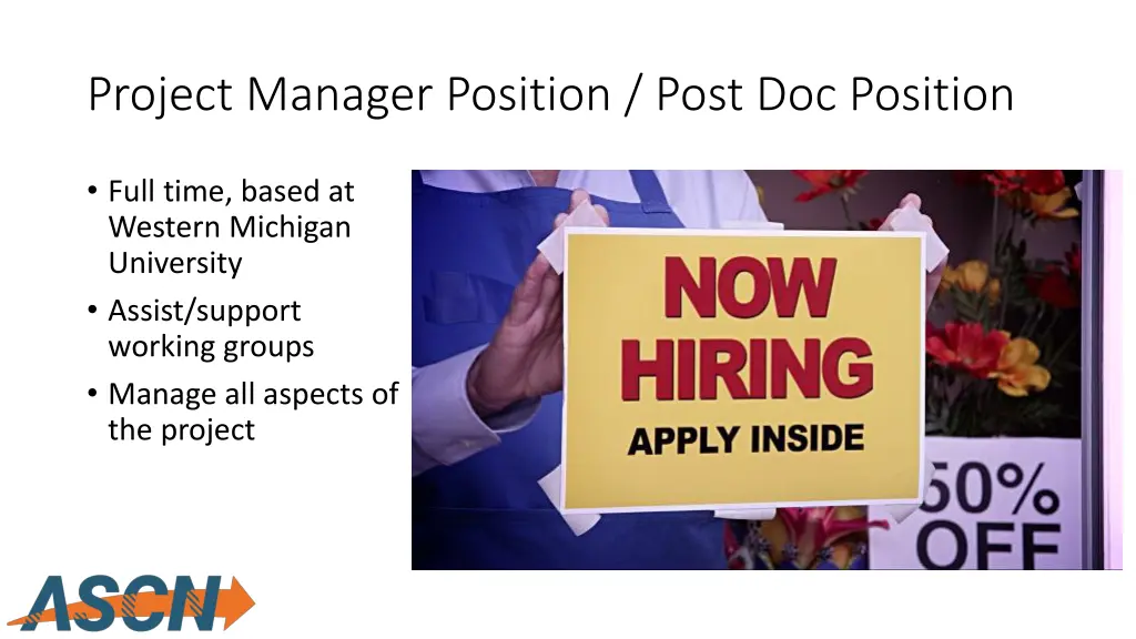 project manager position post doc position