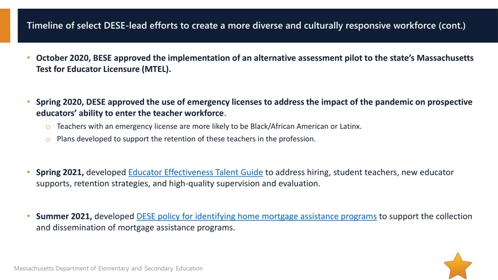 timeline of select dese lead efforts to create 1