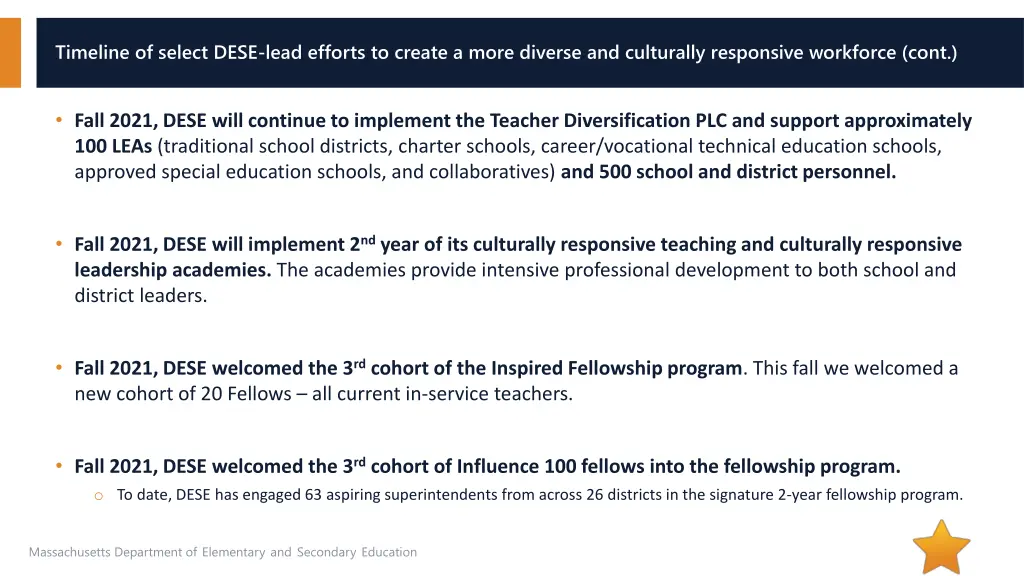 timeline of select dese lead efforts to create 2