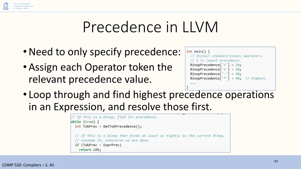 precedence in llvm