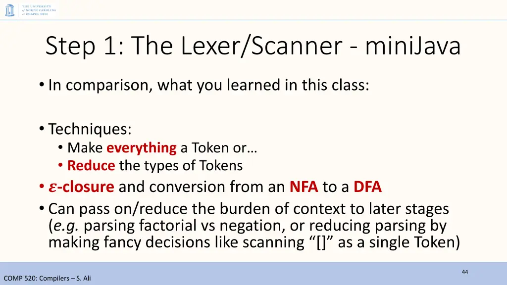 step 1 the lexer scanner minijava