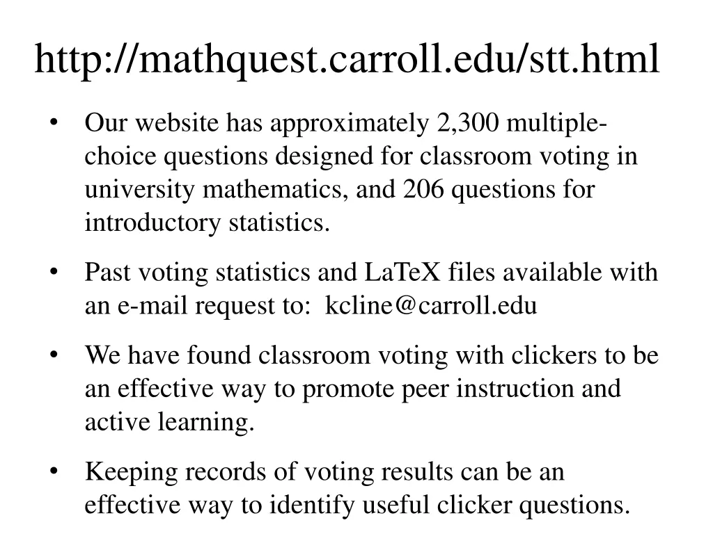 http mathquest carroll edu stt html