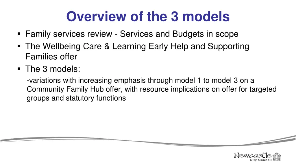 overview of the 3 models family services review