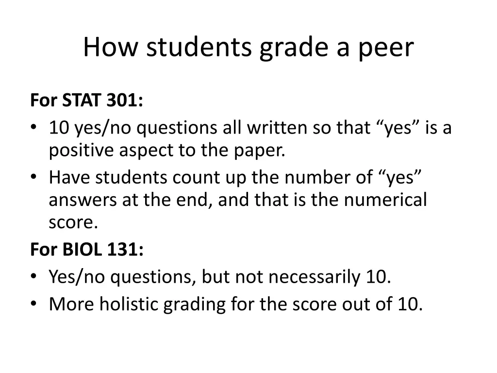 how students grade a peer