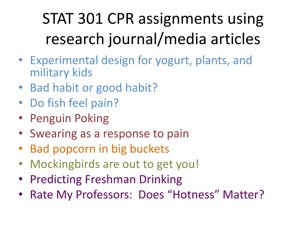 stat 301 cpr assignments using research journal