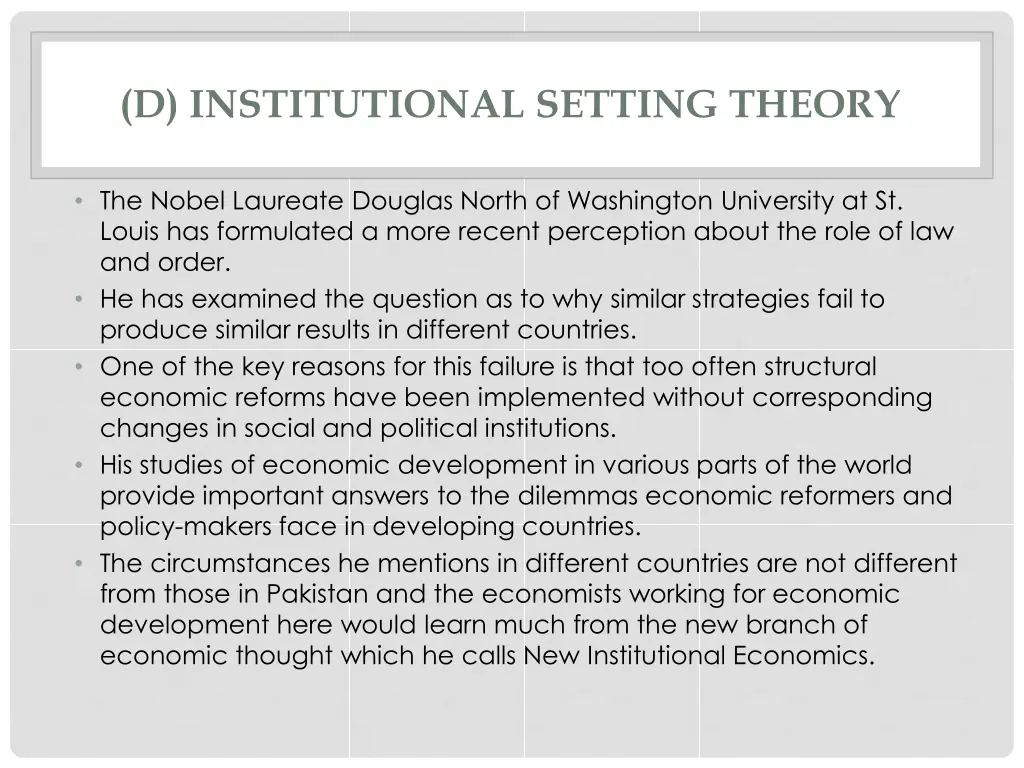 d institutional setting theory