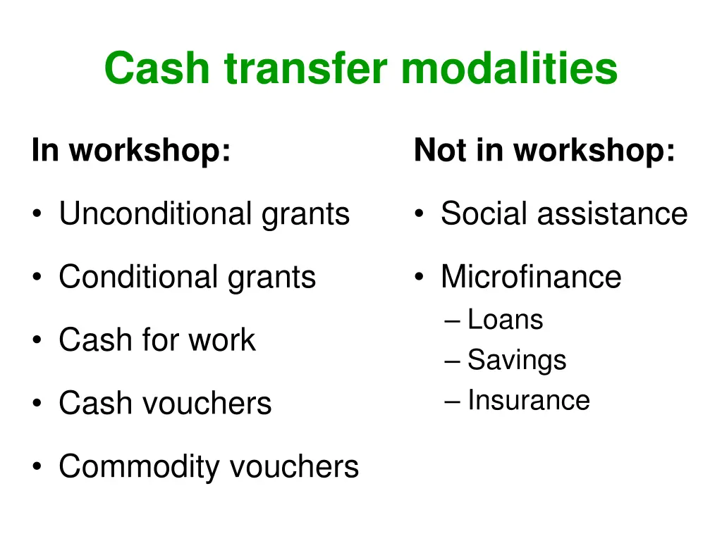 cash transfer modalities