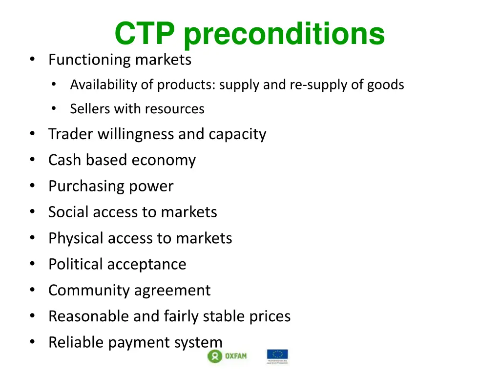 ctp preconditions functioning markets