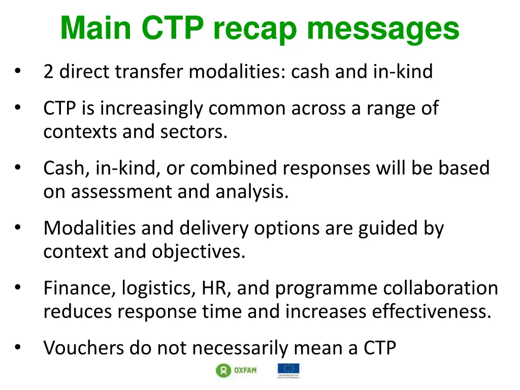 main ctp recap messages