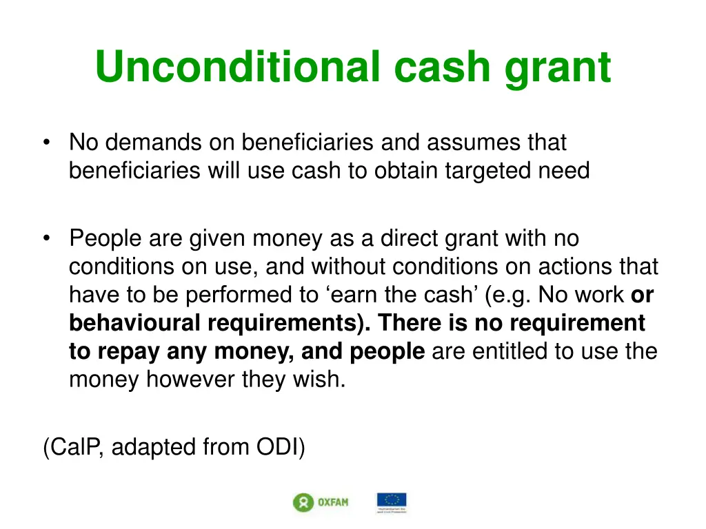 unconditional cash grant