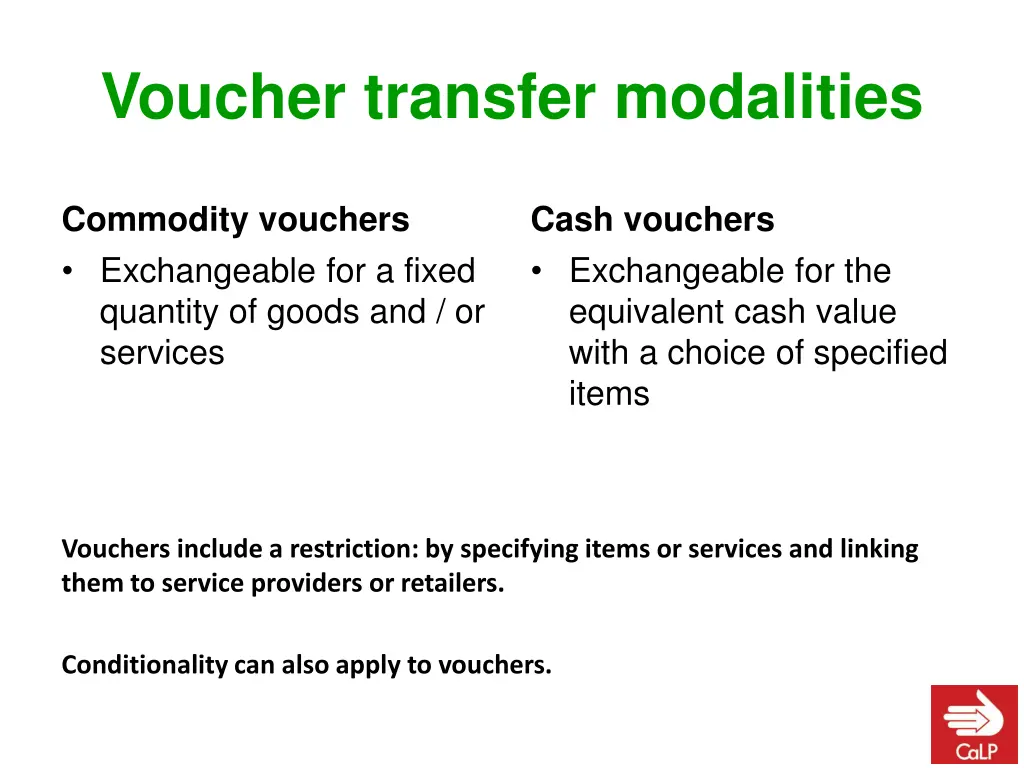 voucher transfer modalities