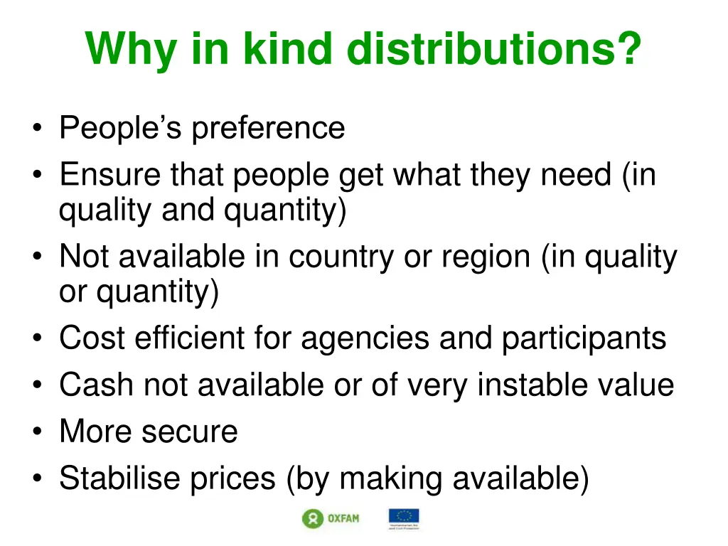 why in kind distributions