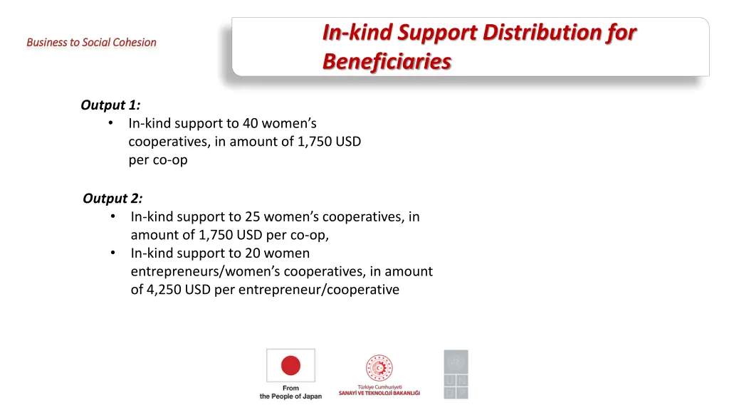 in kind support distribution for beneficiaries