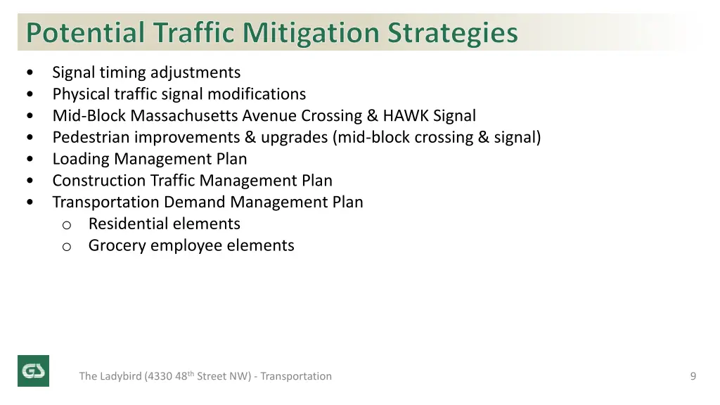 potential traffic mitigation strategies