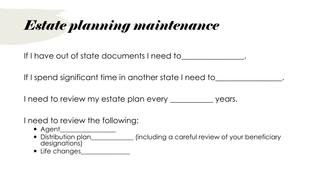 estate planning maintenance