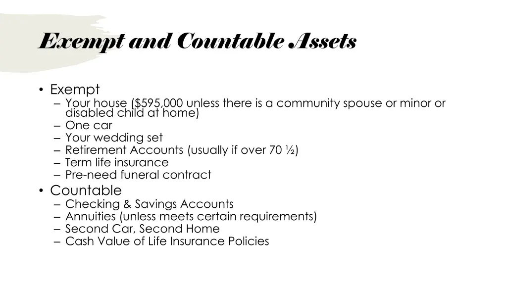 exempt and countable assets