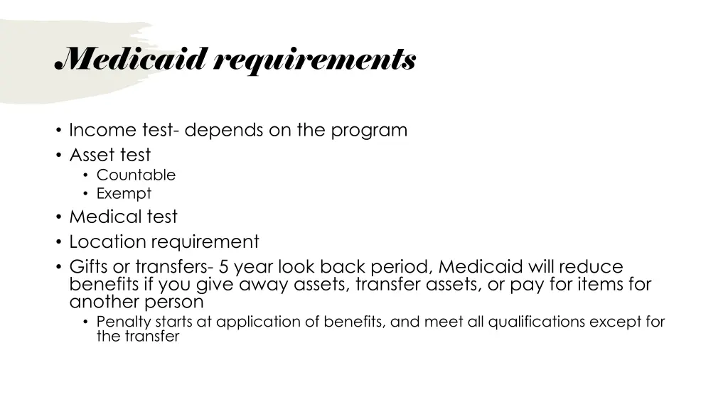 medicaid requirements