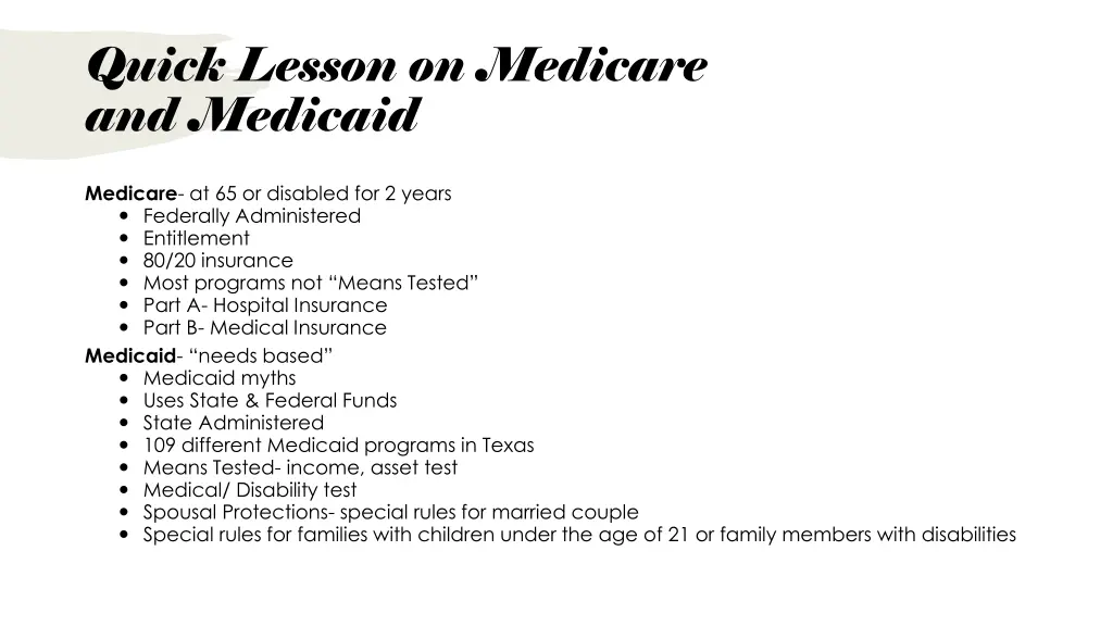 quick lesson on medicare and medicaid