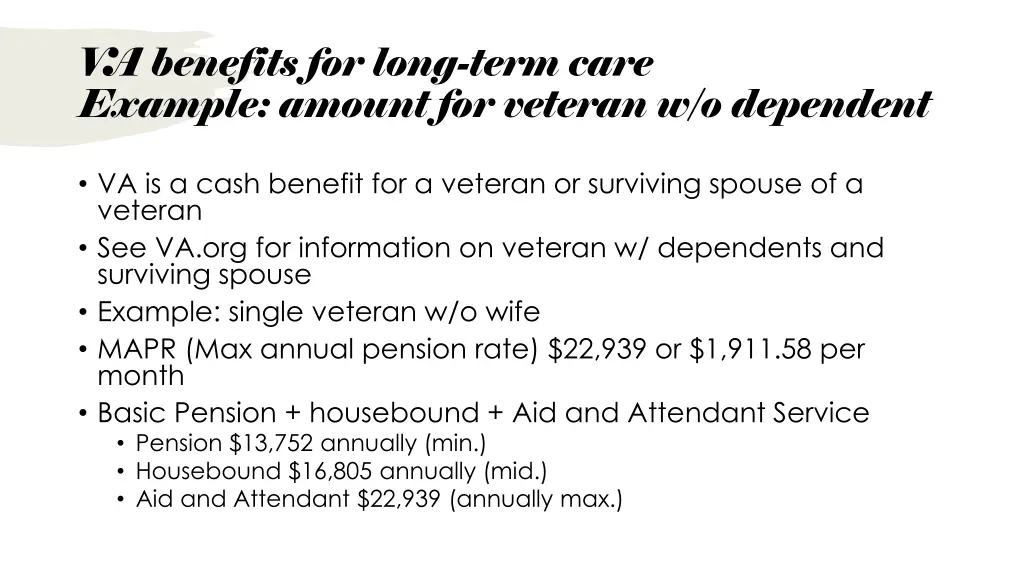 v a benefits for long term care example amount